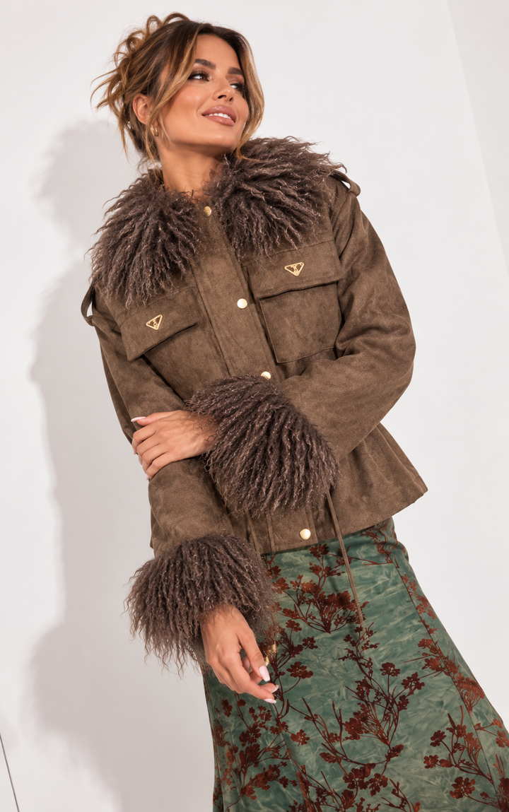 Rebel Luxe Faux Suede Jacket Chocolate