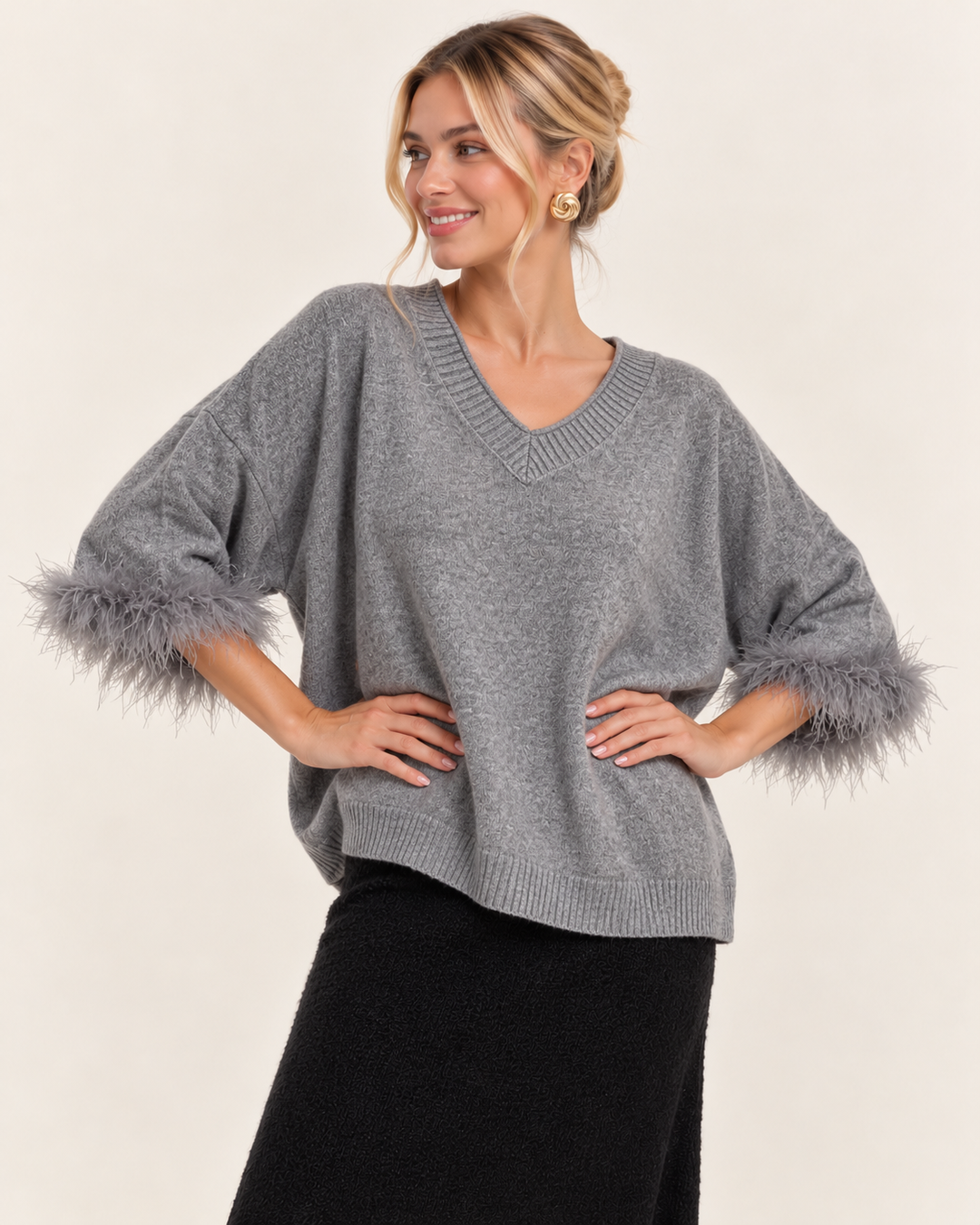 Amorette Faux Feather Jumper Grey