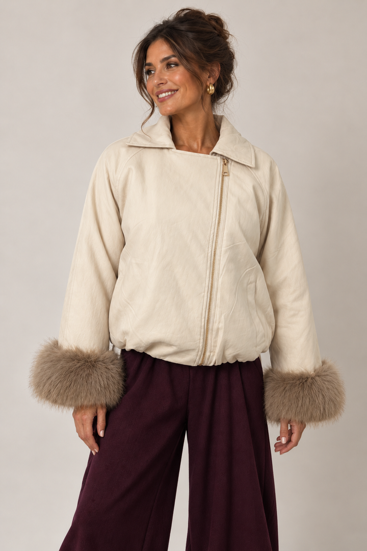 Neo Luxe Faux Leather Jacket Ivory