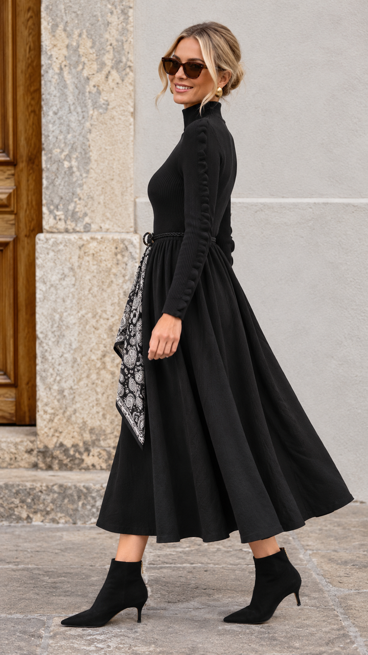 Jasmine Belted Knitted Dress Black