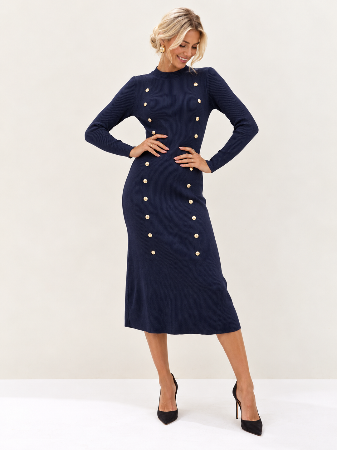 Melinda Military Knit Dress Navy