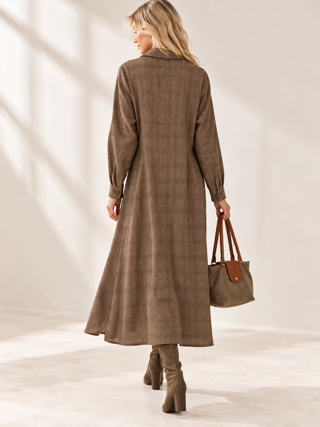 Rustic Charm Tartan Dress Nutmeg