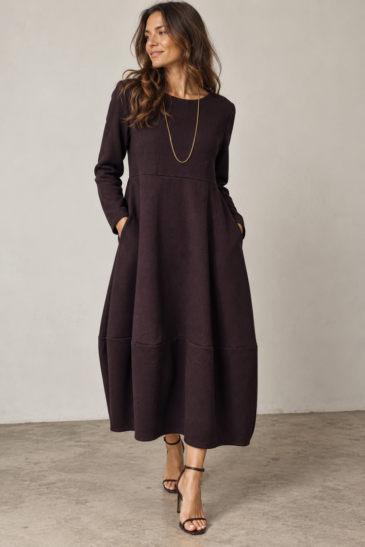 Anastasia Dipped Hem Dress Aubergine