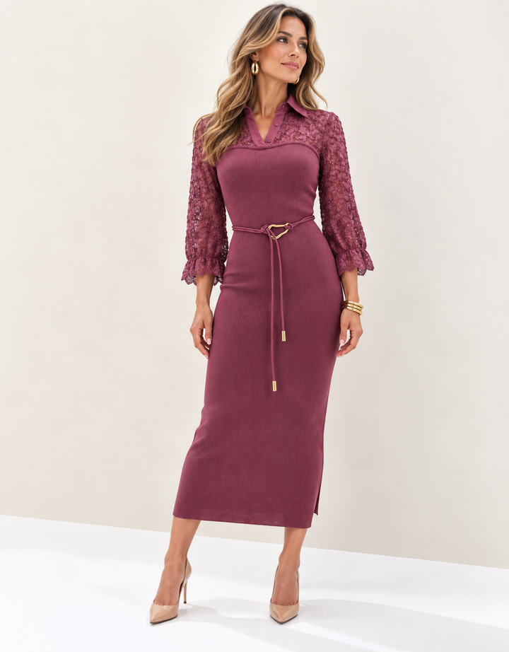 Sweetheart Vintage Lace Dress Burgundy