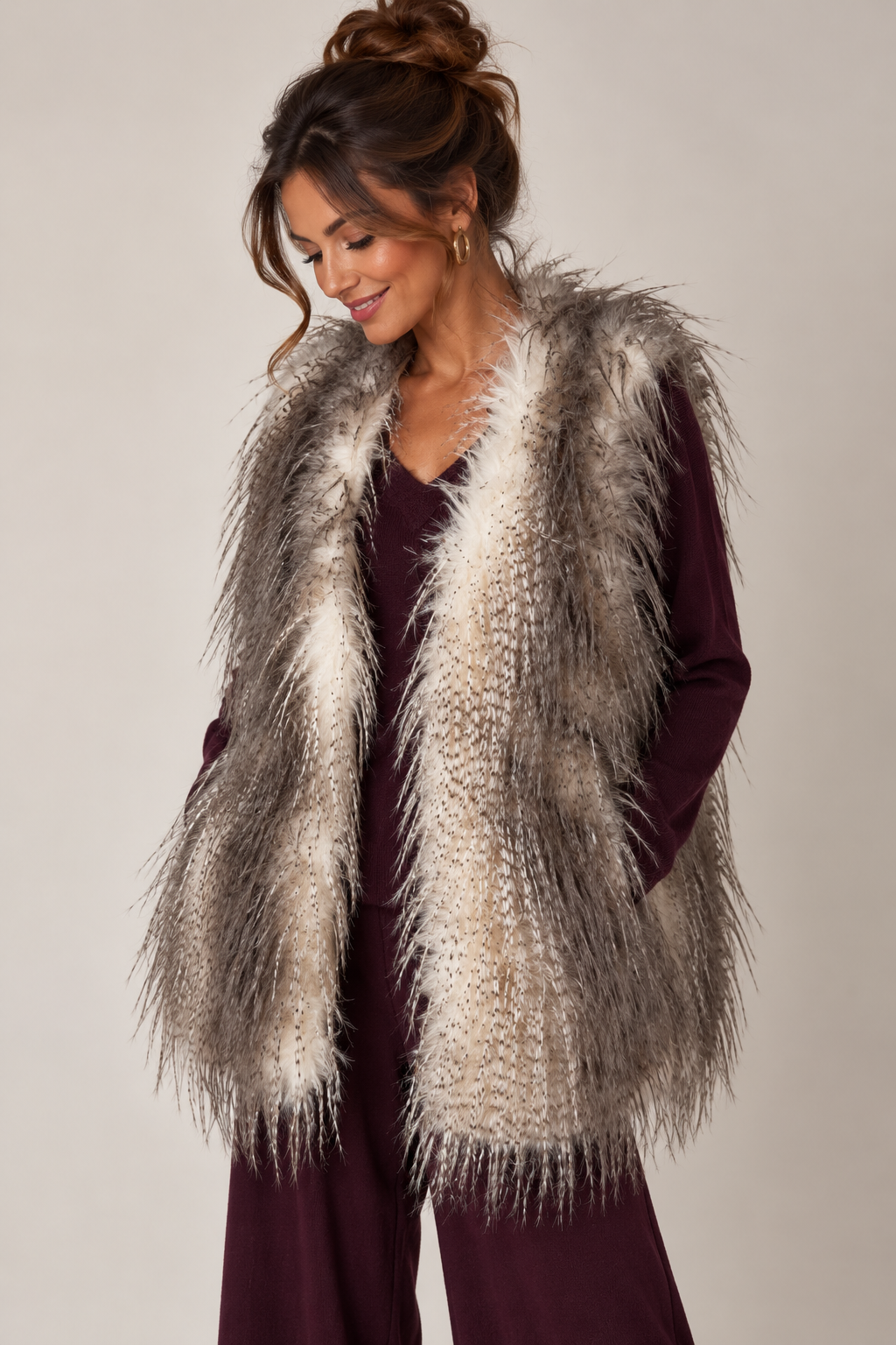 Emmalyn Two Tone Faux Feather Gilet