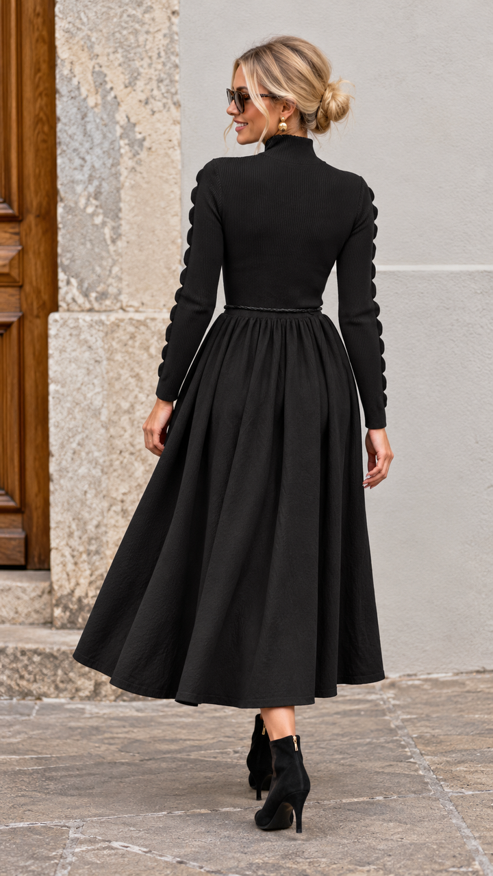 Jasmine Belted Knitted Dress Black