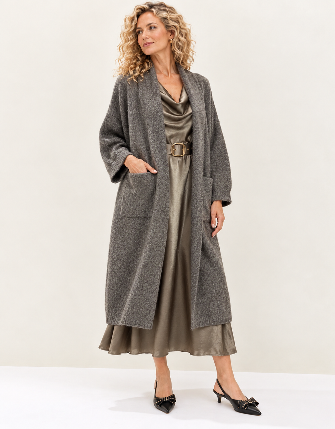 Stephanie Longline Cardigan Greige