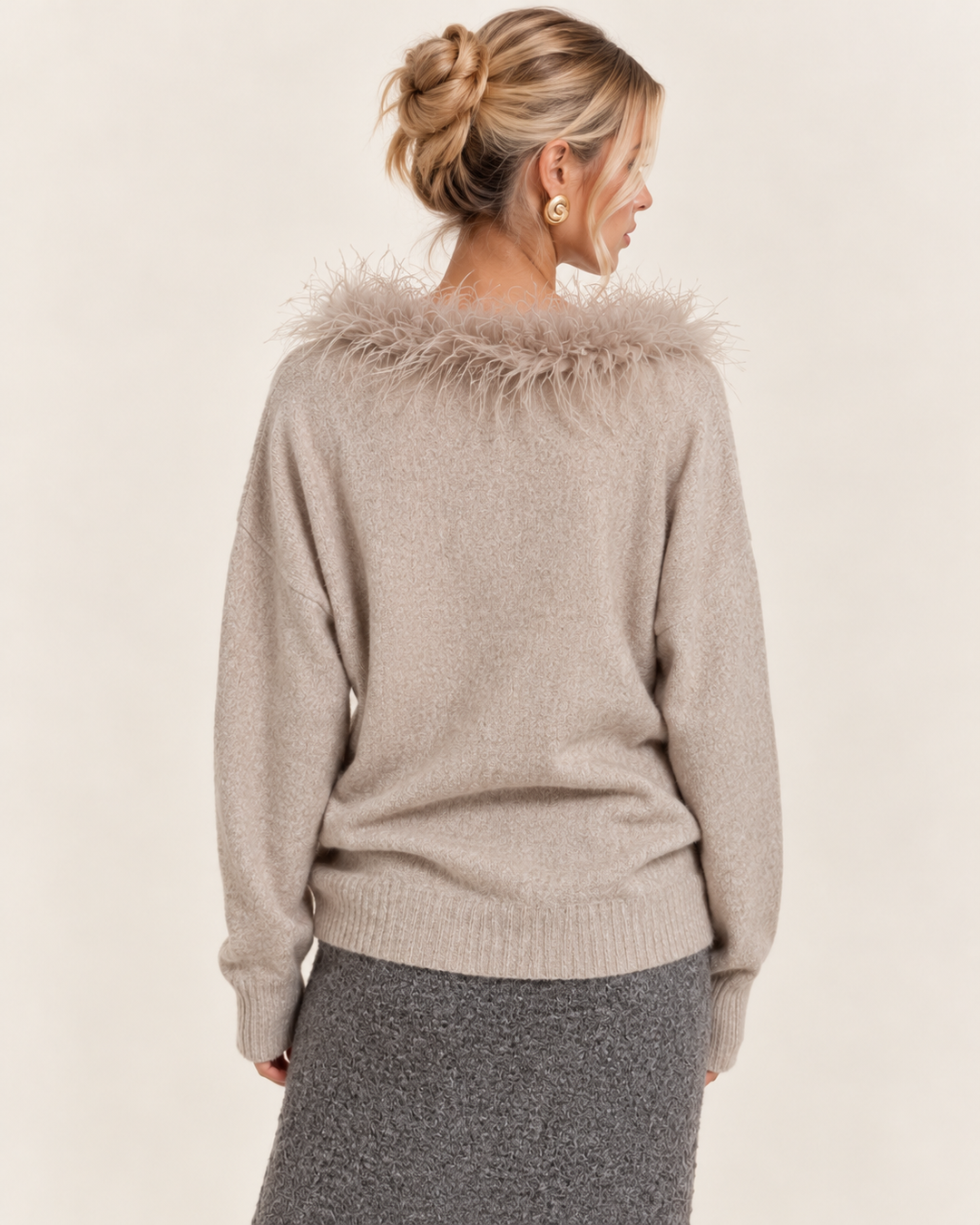 Faux Feather Luxe Jumper Greige