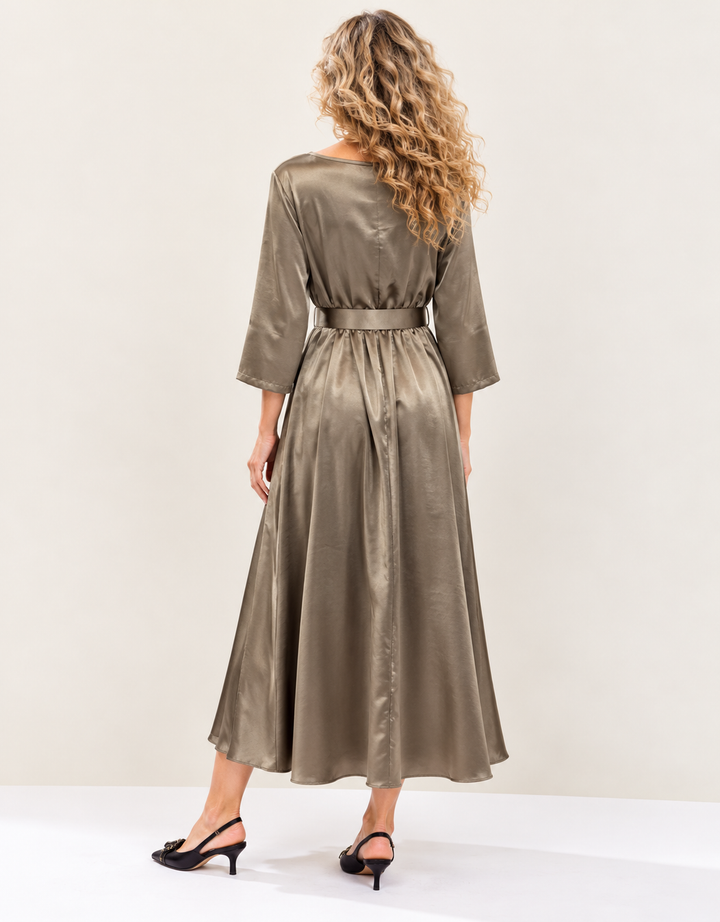 Grace Cowl Neck Belted Dress Pewter