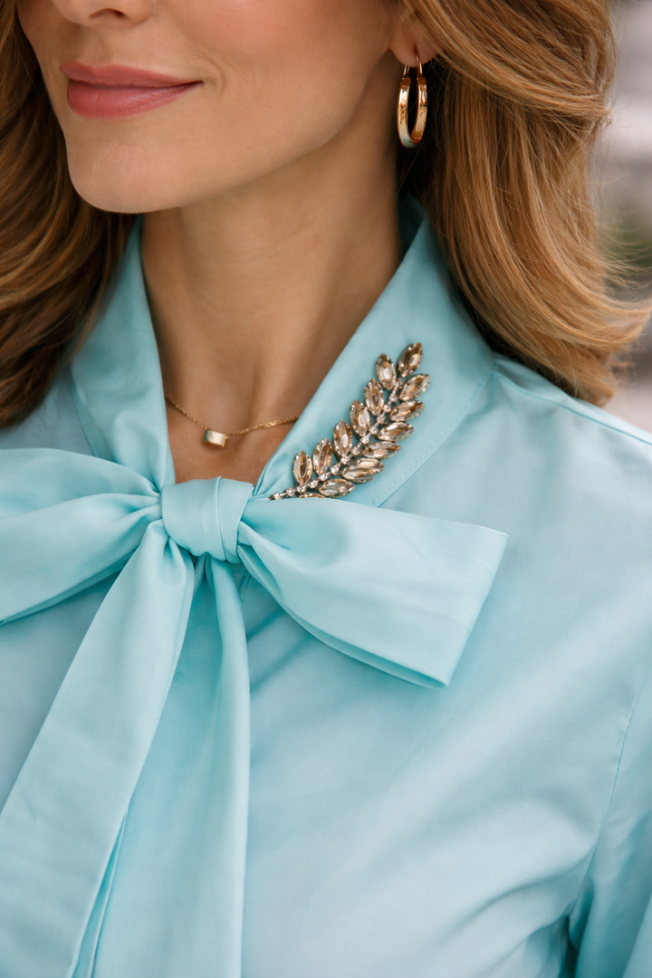 Destiny Diamante Leaf Blouse Aqua