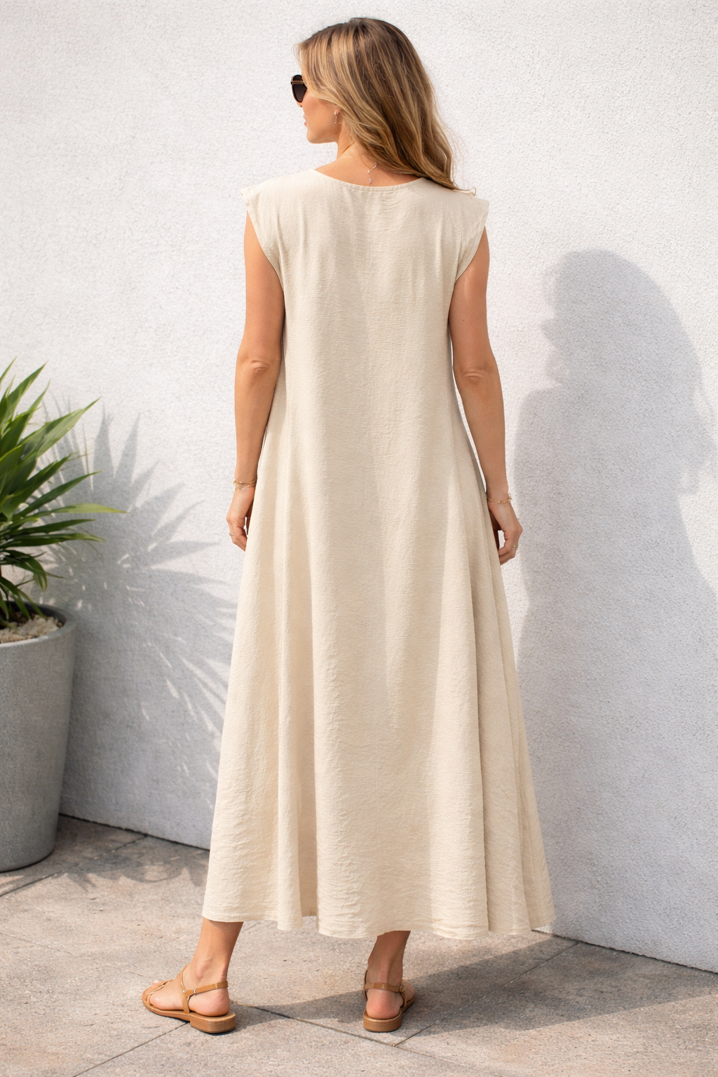 Romina V - Neck Dress Cream