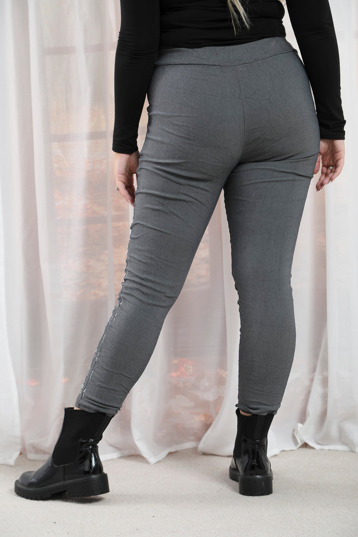 Embellished Magic Pants Grey - Magic Trousers Goose Island UK Made in Italy