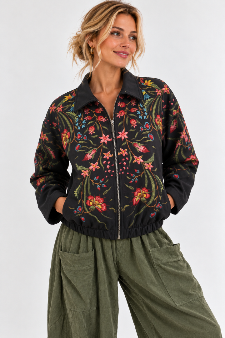 Enchanted Bloom Zip Jacket Navy
