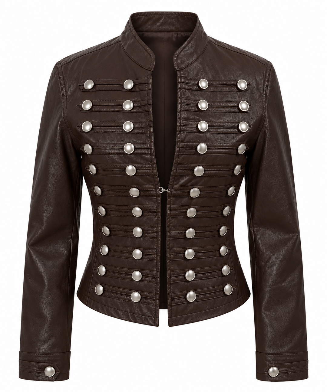Mimi Faux Leather Military Jacket Chocolate