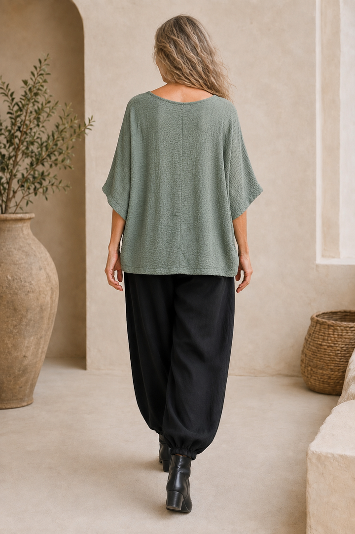 Alanna Crinkle Necklace Top Khaki