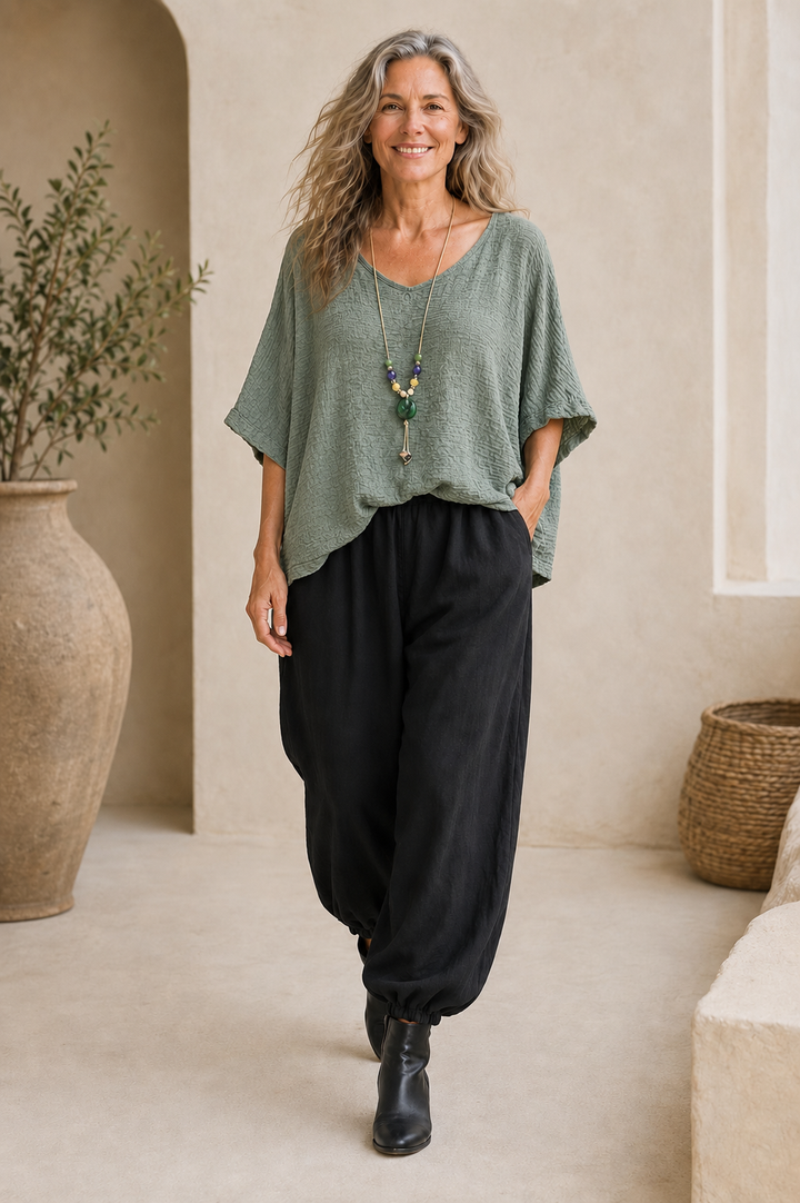 Alanna Crinkle Necklace Top Khaki