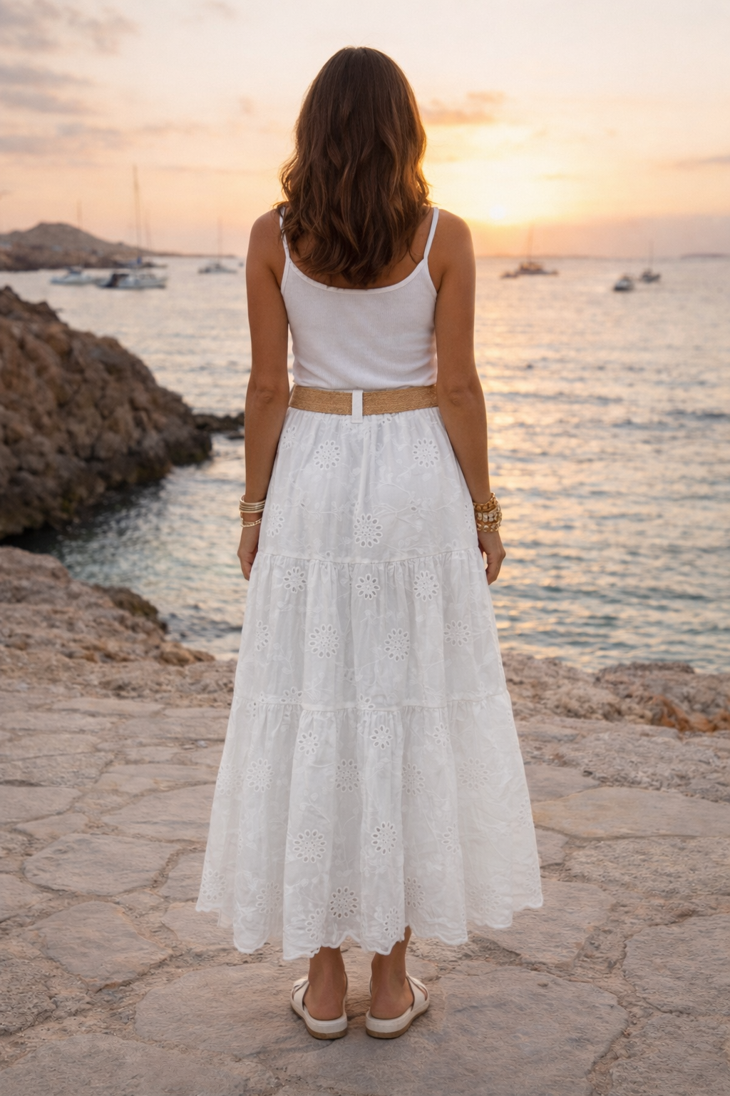 Cala Bassa Cotton Belted Skirt White