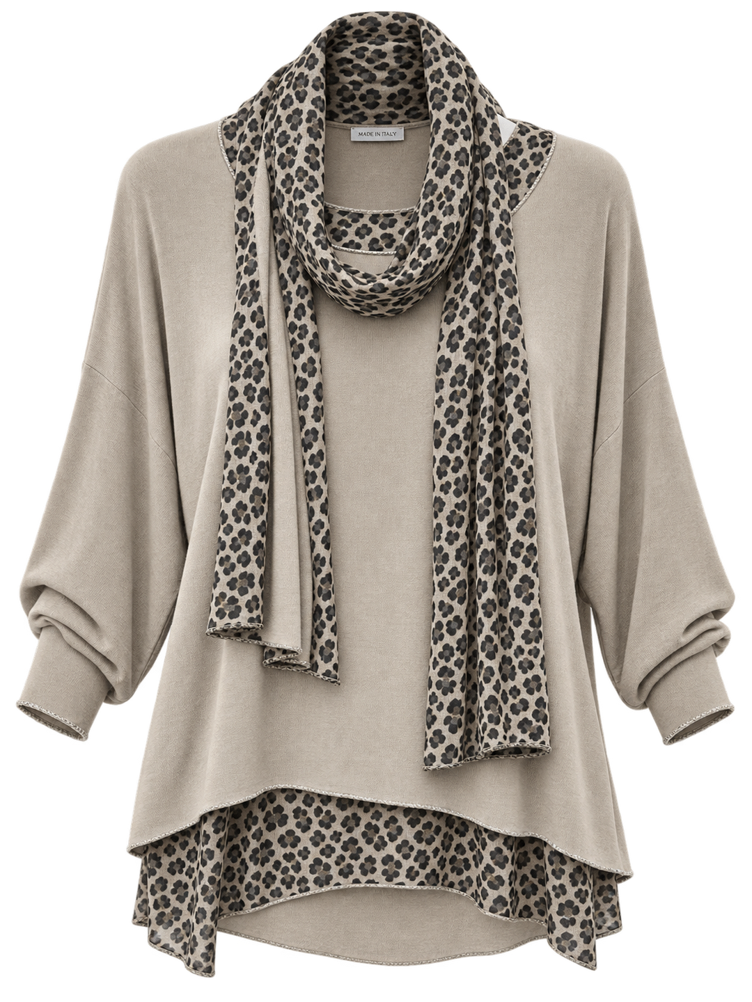 Gia Leopard Top & Scarf Set Greige