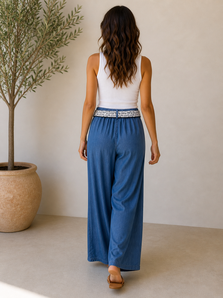 Paisley Tie Belt Trousers Dark Denim