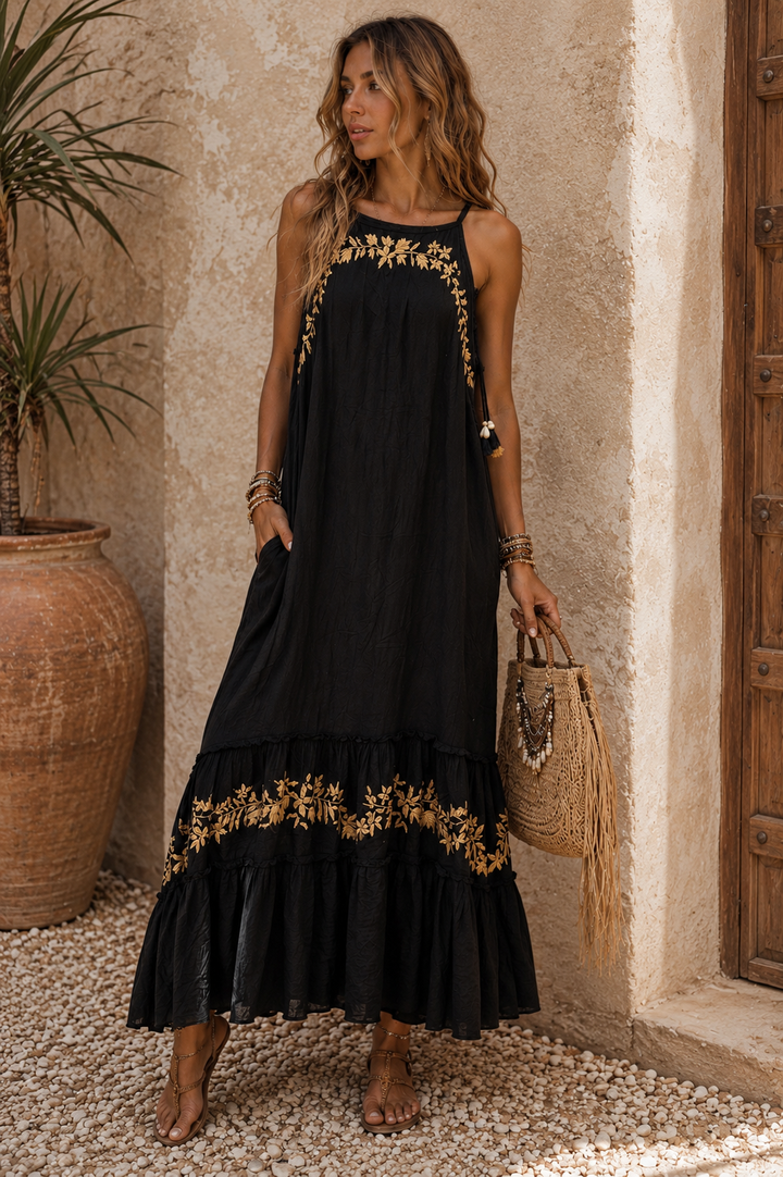 Sorrento Embroidered Maxi Dress Black
