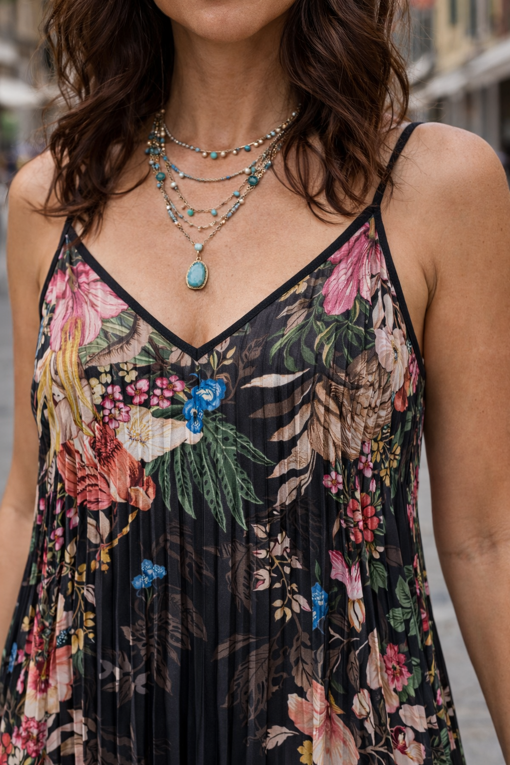 Floral Florence Pleated Dress Black