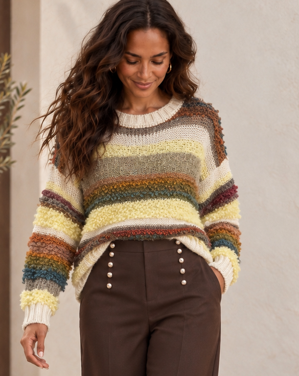 Popcorn Stripe Wool Blend Jumper Lemon