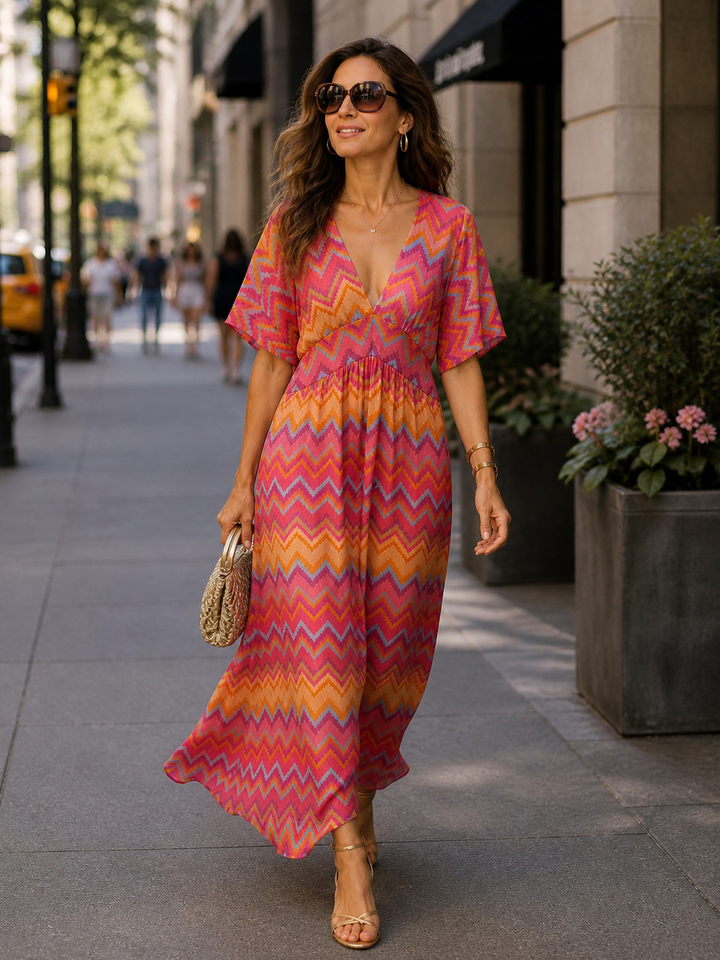 Milena Zig Zag Dress Fuchsia