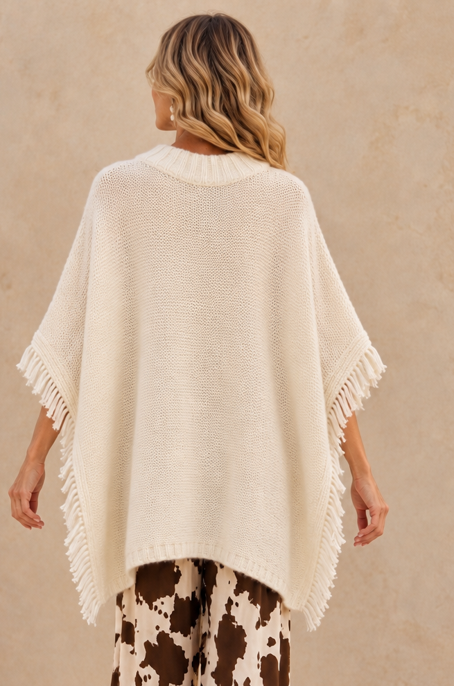 Chelsea Cable Knit Poncho Cream