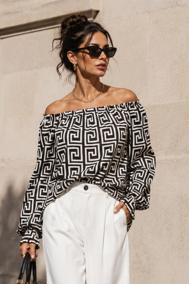 Zendi print Gypsy top Cream