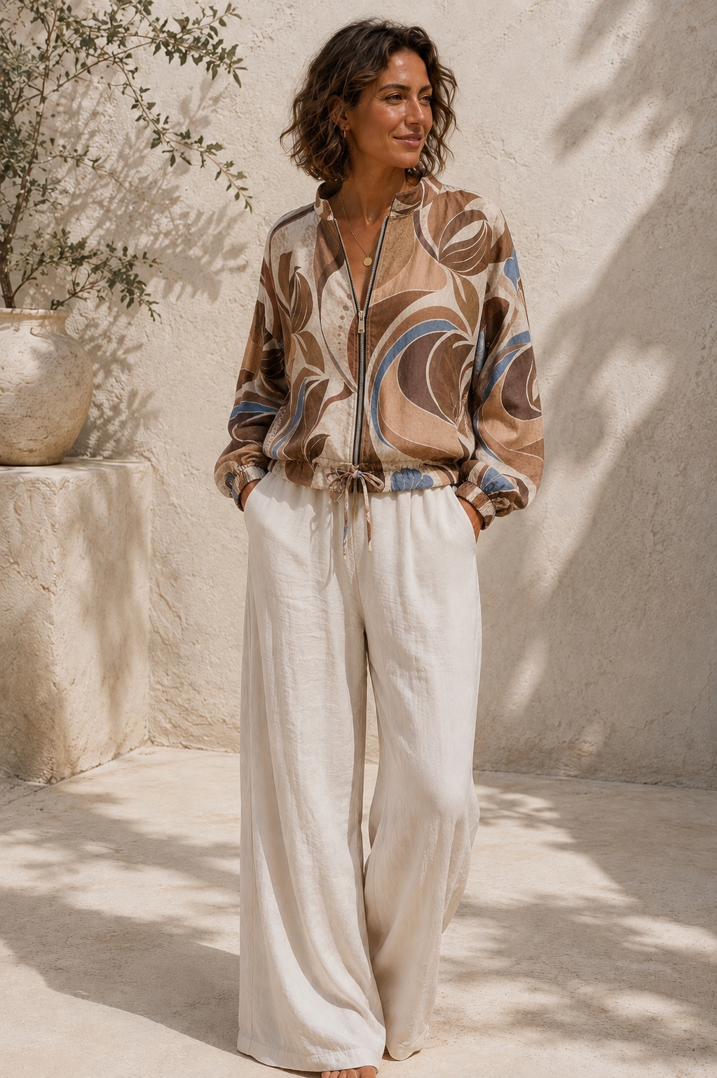 Mia Geometric Zip Jacket Chocolate