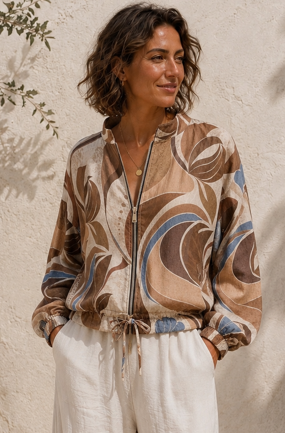 Mia Geometric Zip Jacket Chocolate