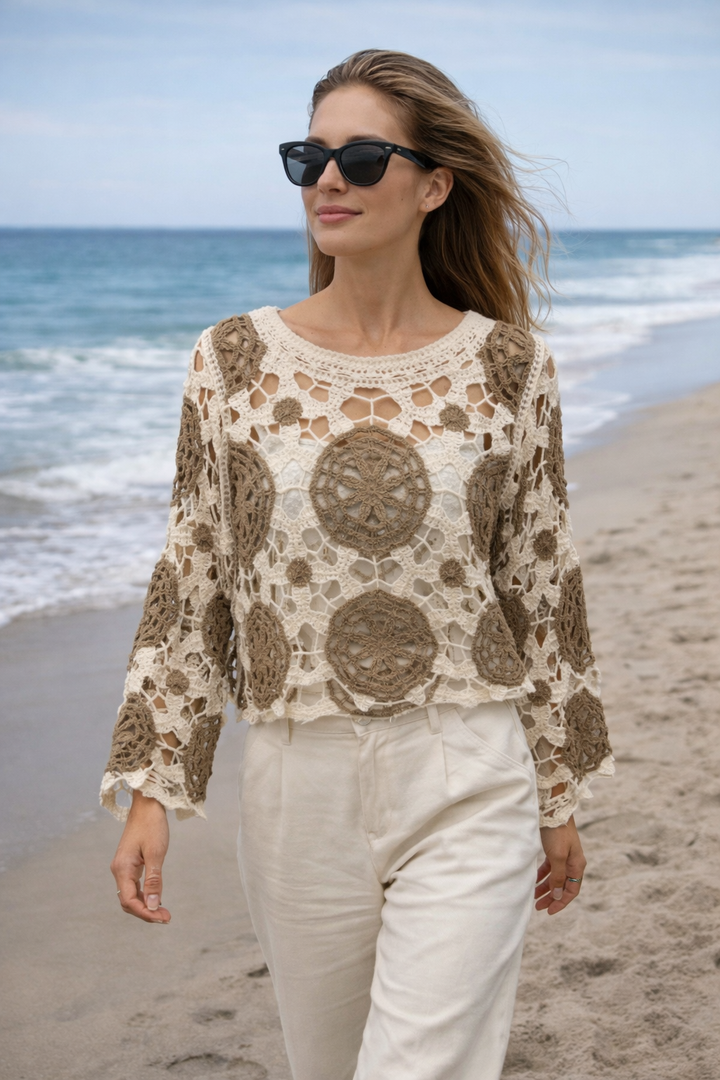 Flower Crochet top Mocha