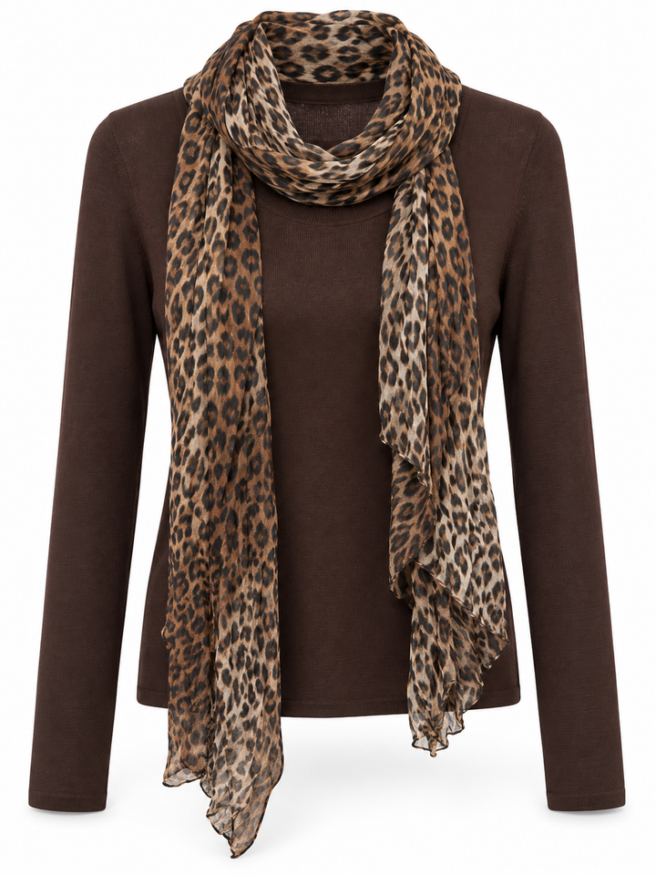 Leopard Scarf & Jumper Set Chocolate