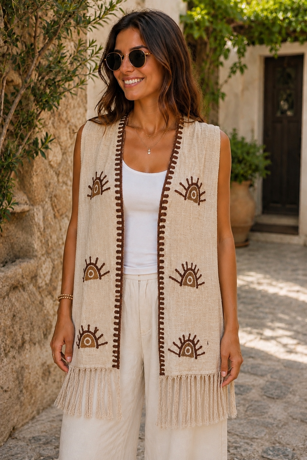 Santana Bohemian Waistcoat Cream