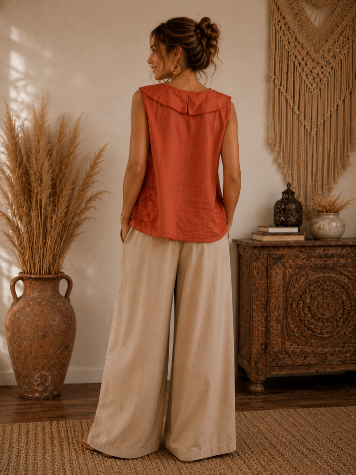 Kalena Floral Frill Top Rust