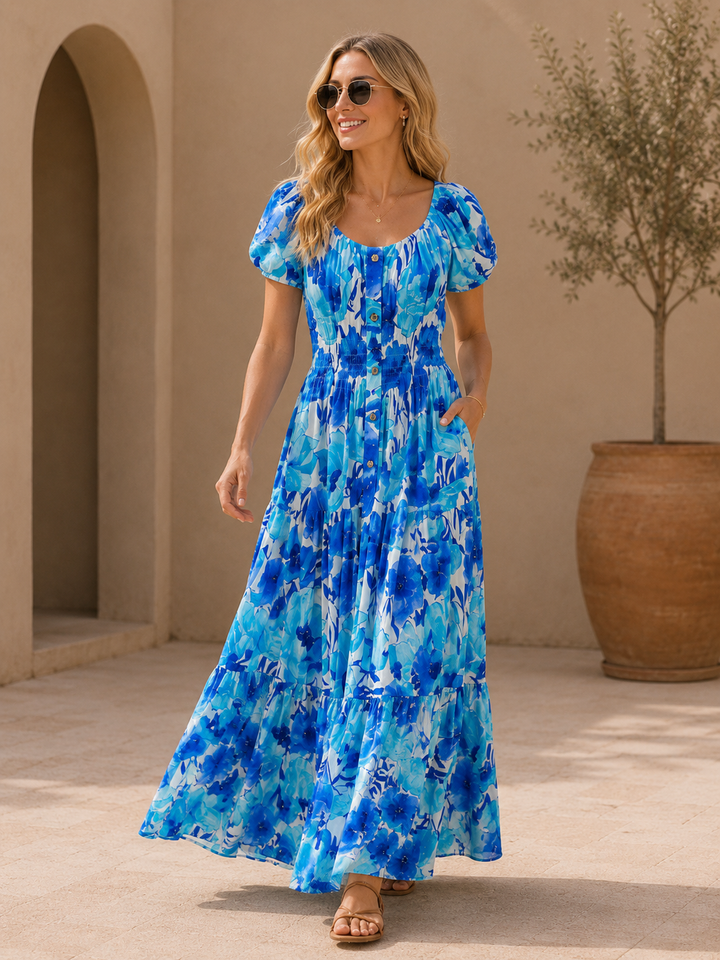 Alondra Floral Maxi Dress Aqua