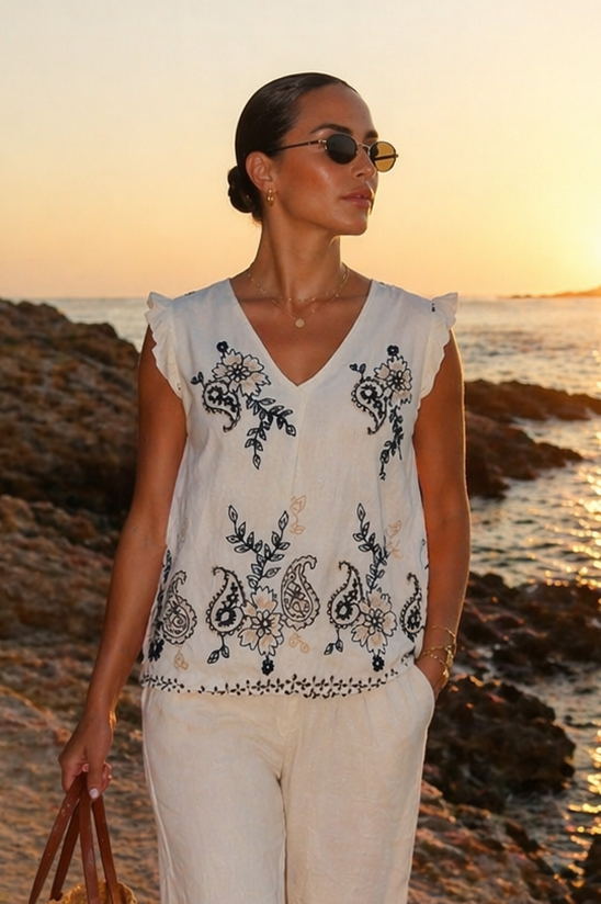 Lavinia Embroidered Top Navy