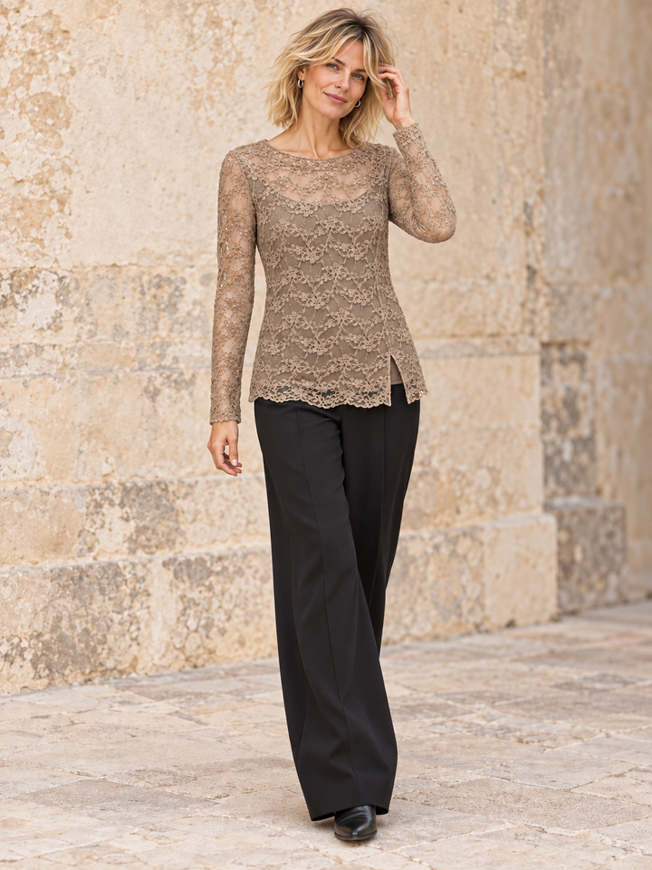 Yuna Lace Long Sleeve Top Latte