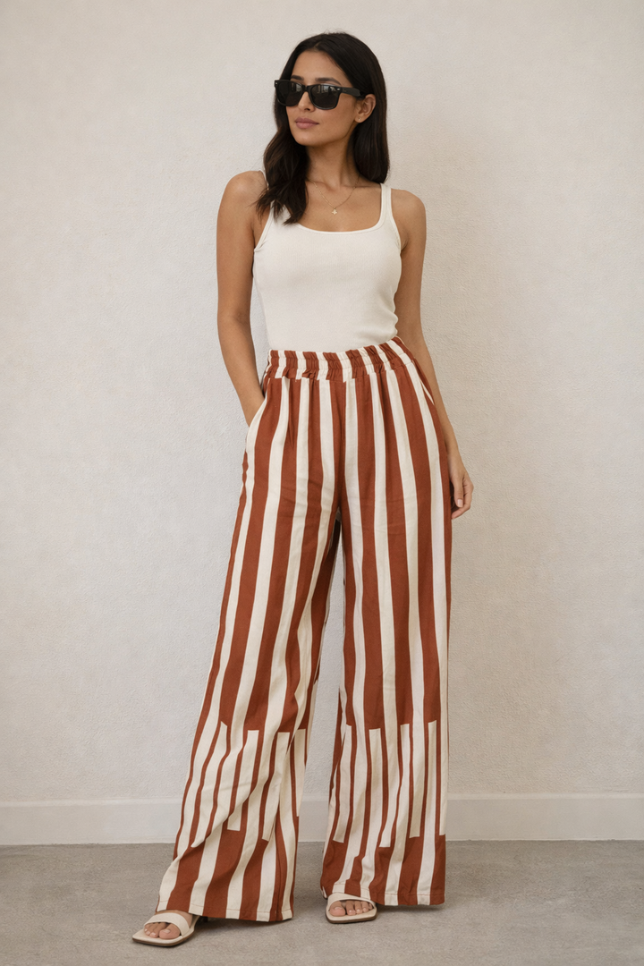 Stripe Rust & Cream Trousers