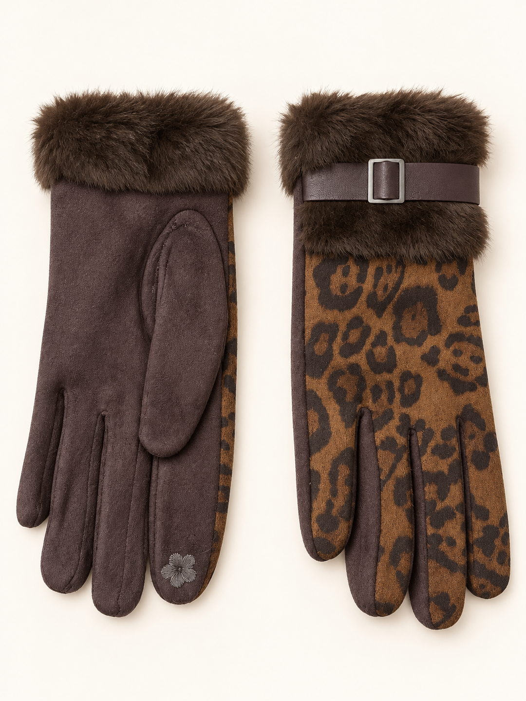 Leopard Buckle Gloves Chocolate