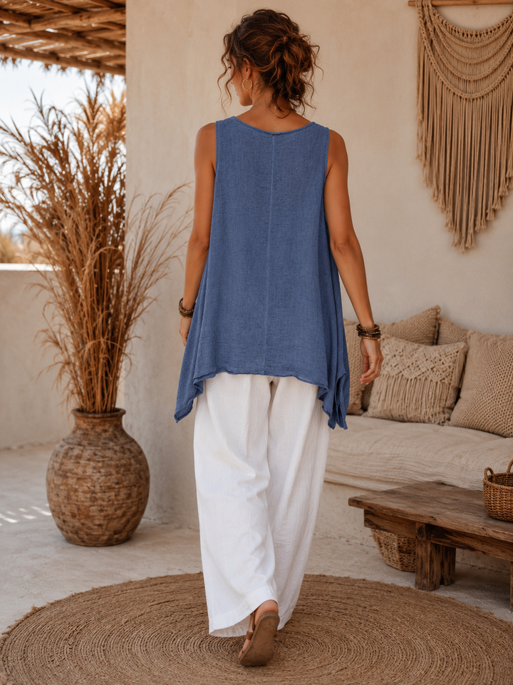 Matilda Sleeveless Linen Top Denim Blue
