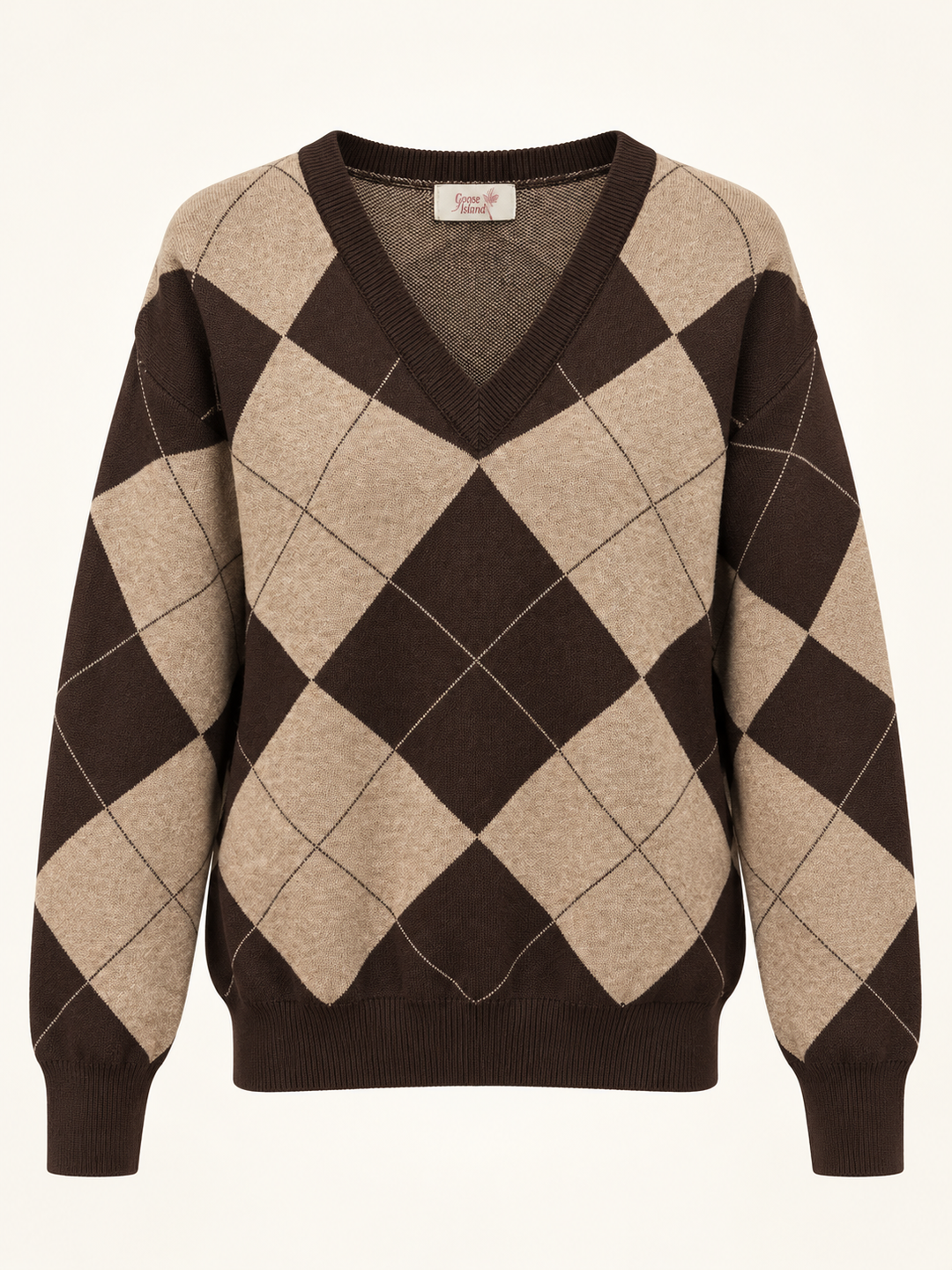 Azura Argyle V Neck Jumper Chocolate