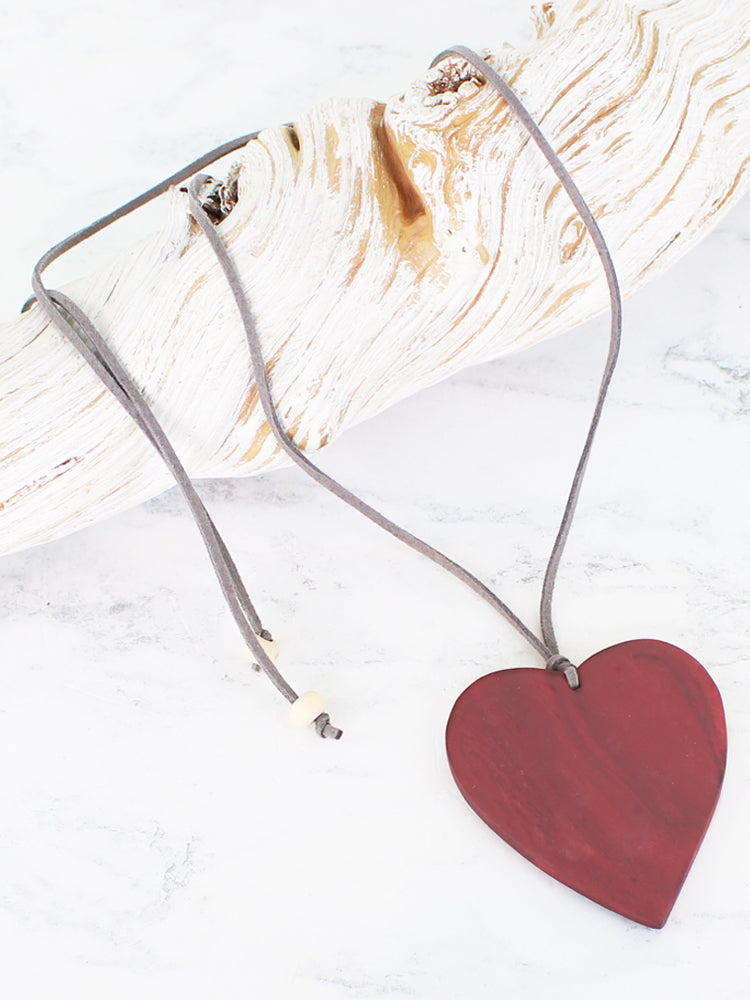Wooden Heart Necklace Wine