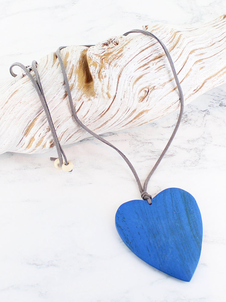 Wooden Heart Necklace Royal Blue