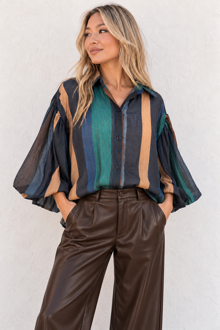 Anita Block Stripe Shirt Chocolate