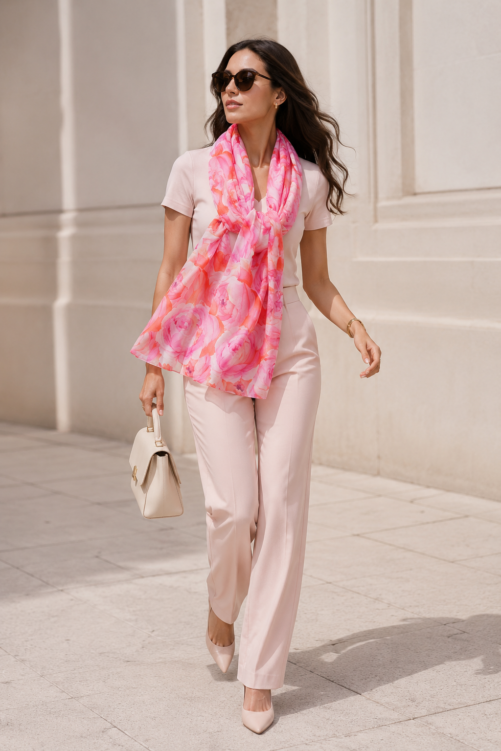 Peony Flower Print Scarf Pink