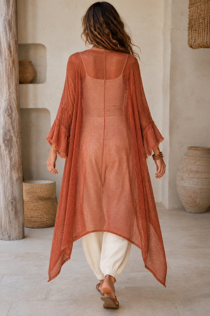 Mesh Waterfall Cardigan Terracota