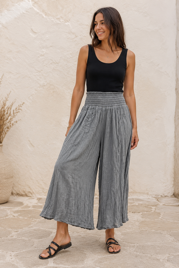Martia Shirred Wide Leg Culottes Grey