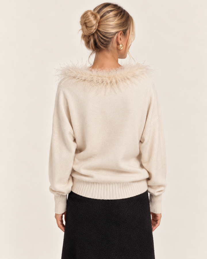 Faux Feather Luxe Jumper Cream
