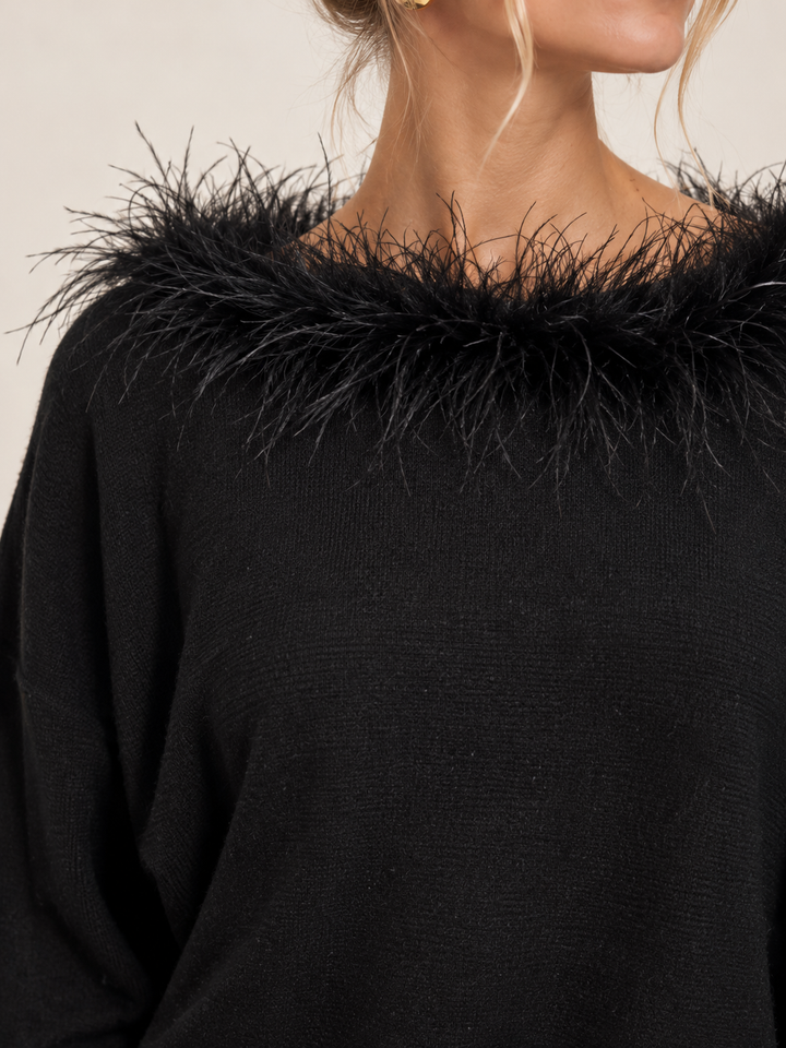 Faux Feather Luxe Jumper Black